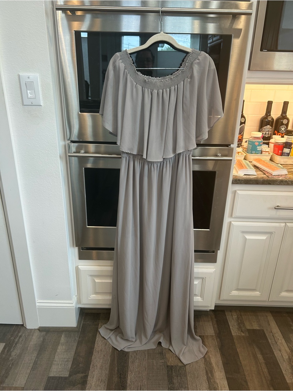 Show Me Your MuMu Strapless Layered Maxi Dress in Light Gray